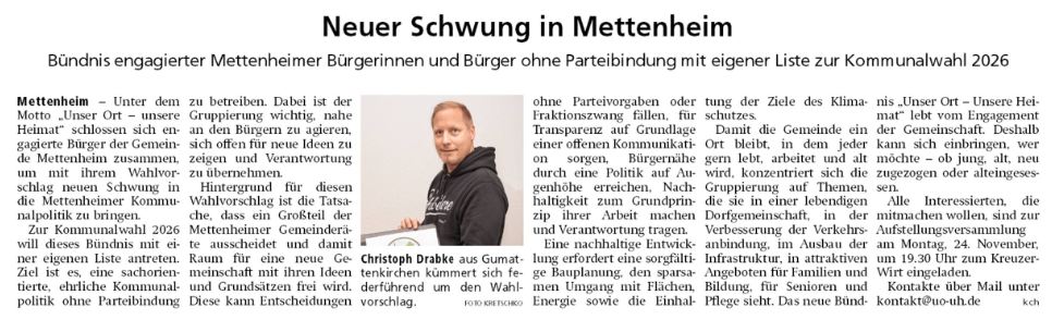 Neuer Schwung in Mettenheim
